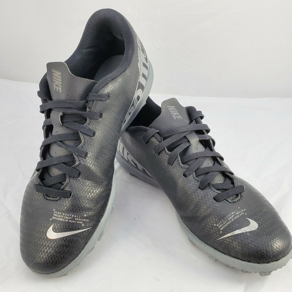 Nike Mercurial Vapor 13 Club TF Turf Soccer Cleats Black Silver Youth 6.5 AT7999